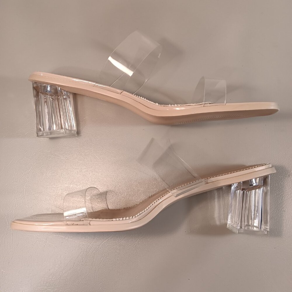 Vivianly Clear Strap Block Heel Sandals in Nude Size 11 - Picture 4 of 11